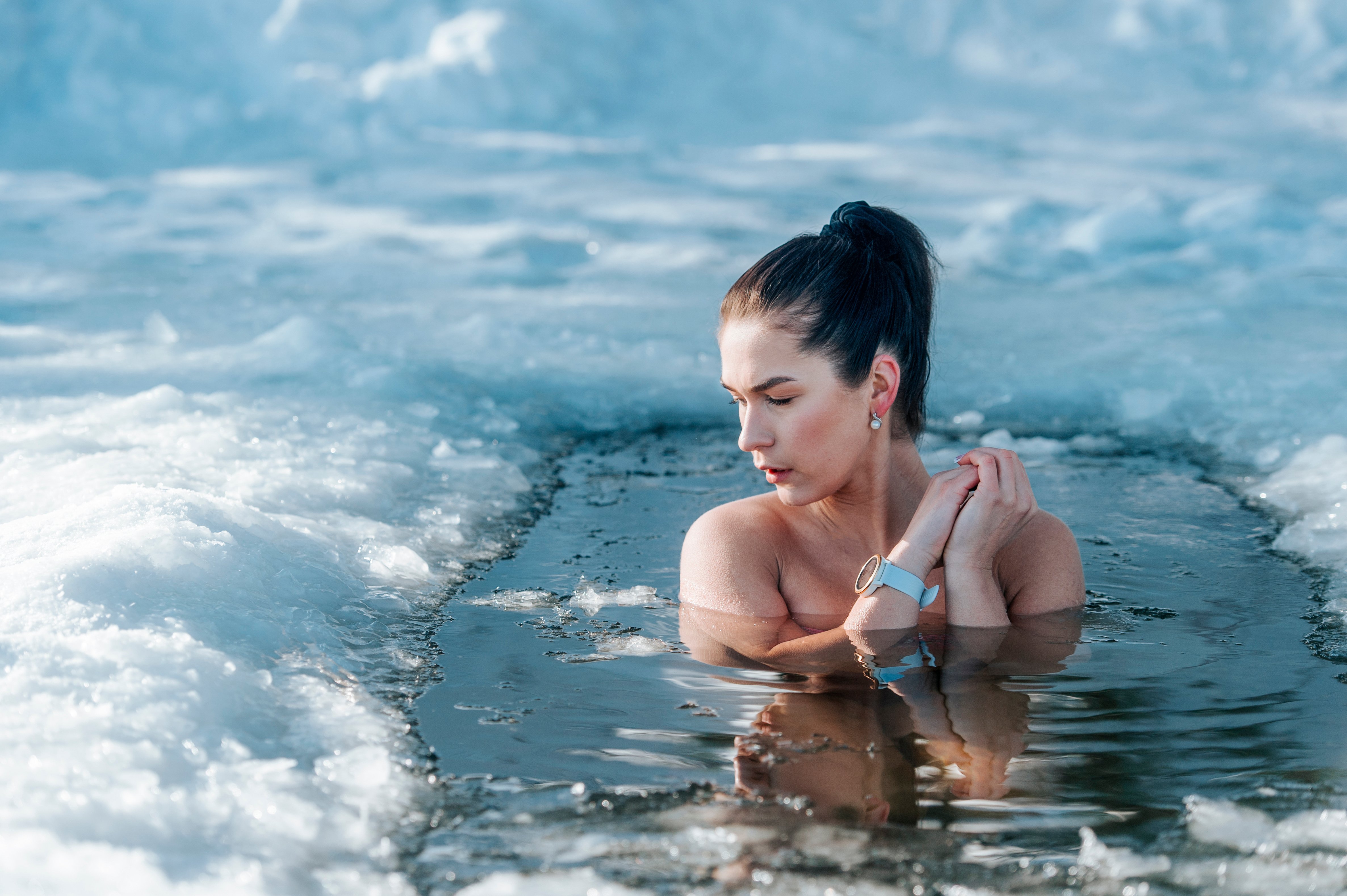 Woman Enjoying Winter Ice Bath